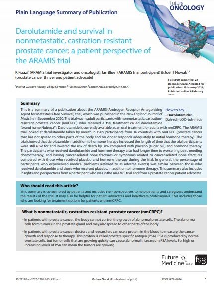 Darolutamide and survival in nonmetastatic, castration-resistant prostate cancer: a patient perspective of the ARAMIS trial