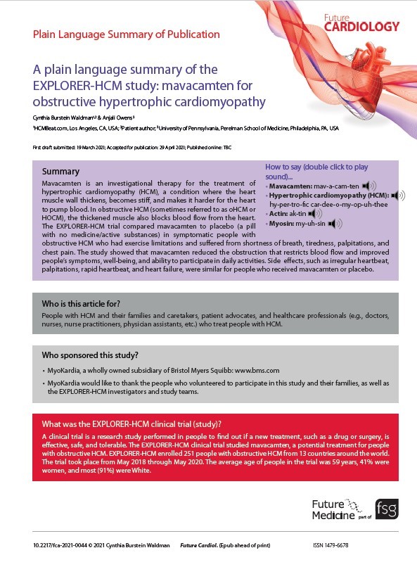 A plain language summary of the EXPLORER-HCM study: mavacamten for obstructive hypertrophic cardiomyopathy