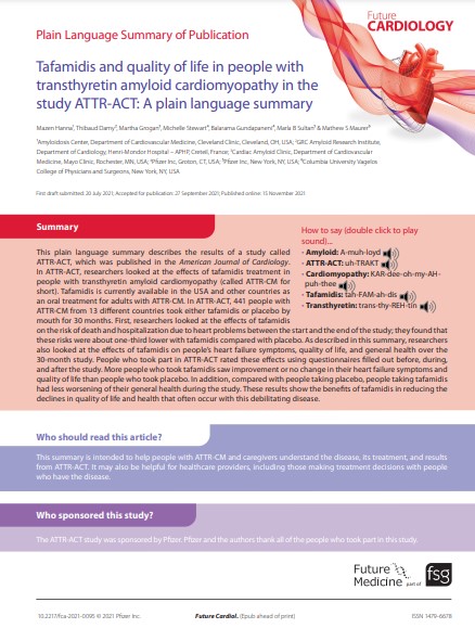 Tafamidis and quality of life in people with transthyretin amyloid cardiomyopathy in the study ATTR-ACT: A plain language summary