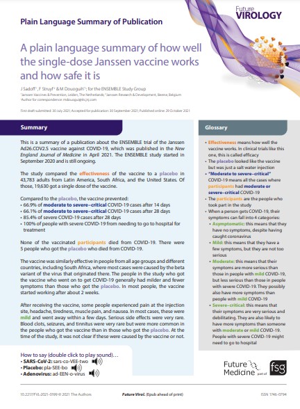 A plain language summary of how well the single-dose Janssen vaccine works and how safe it is