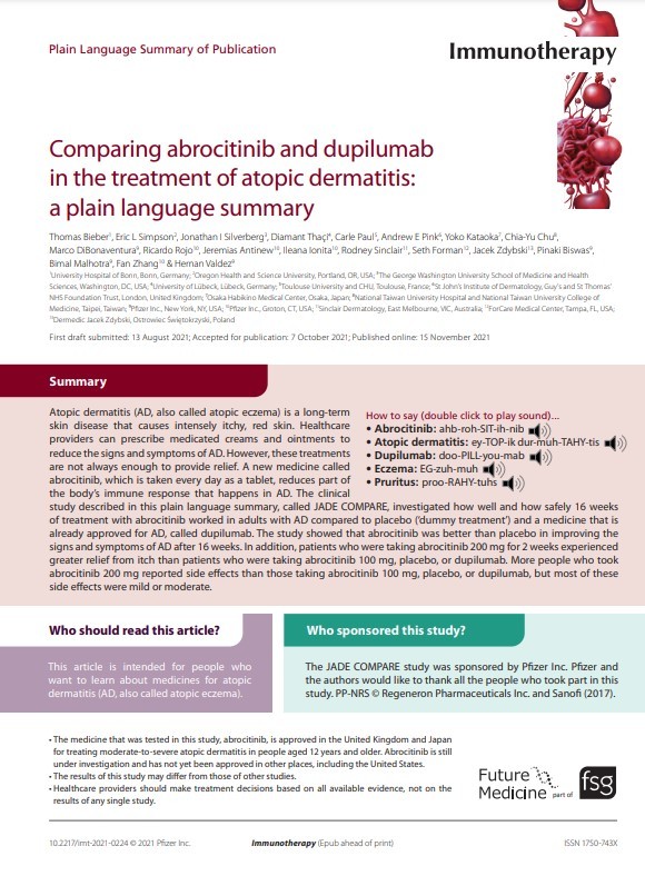 Comparing abrocitinib and dupilumab in the treatment of atopic dermatitis: a plain language summary