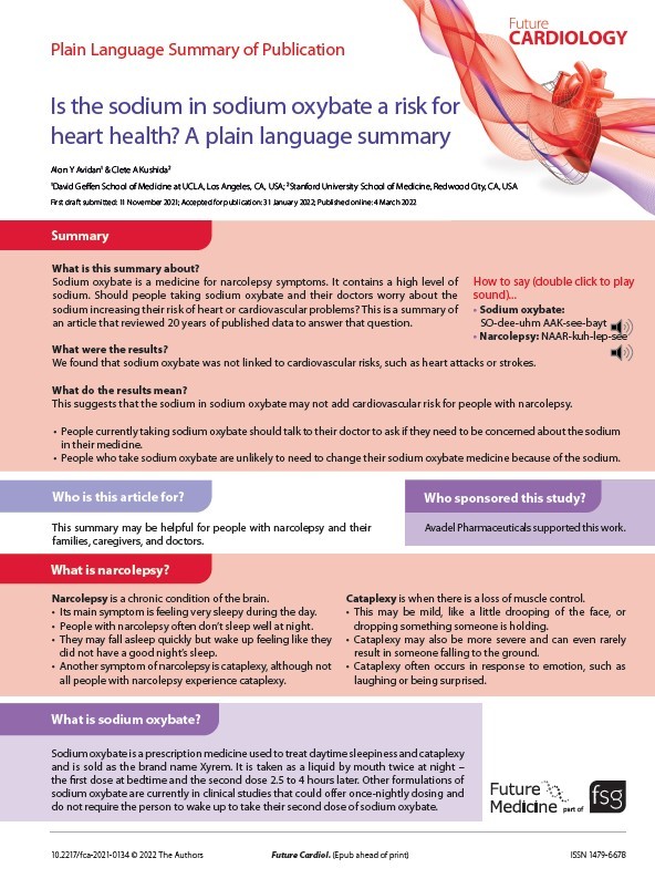 Is the sodium in sodium oxybate a risk for heart health? A plain language summary of publication