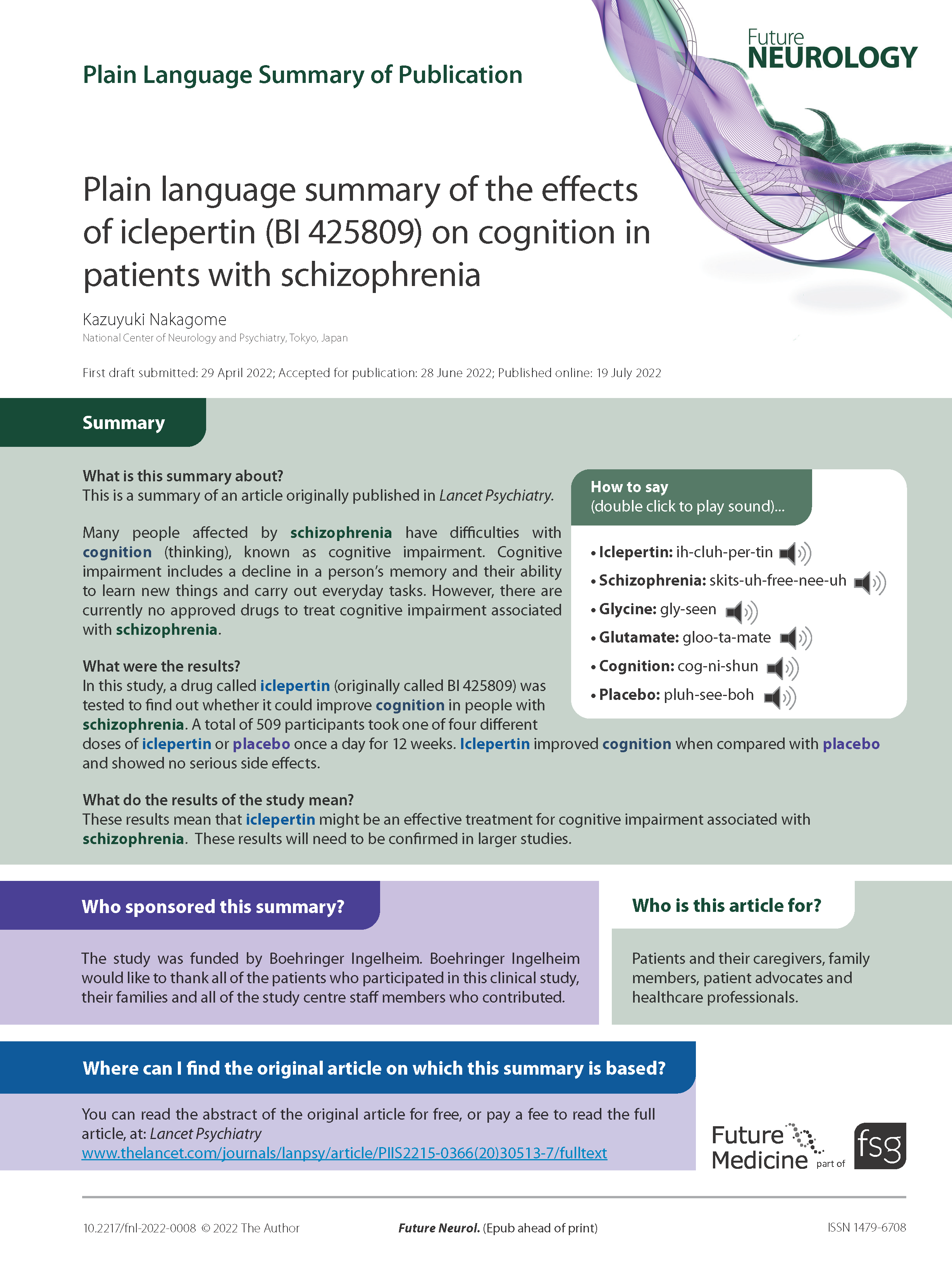 Plain language summary of the effects of iclepertin (BI 425809) on cognition in patients with schizophrenia