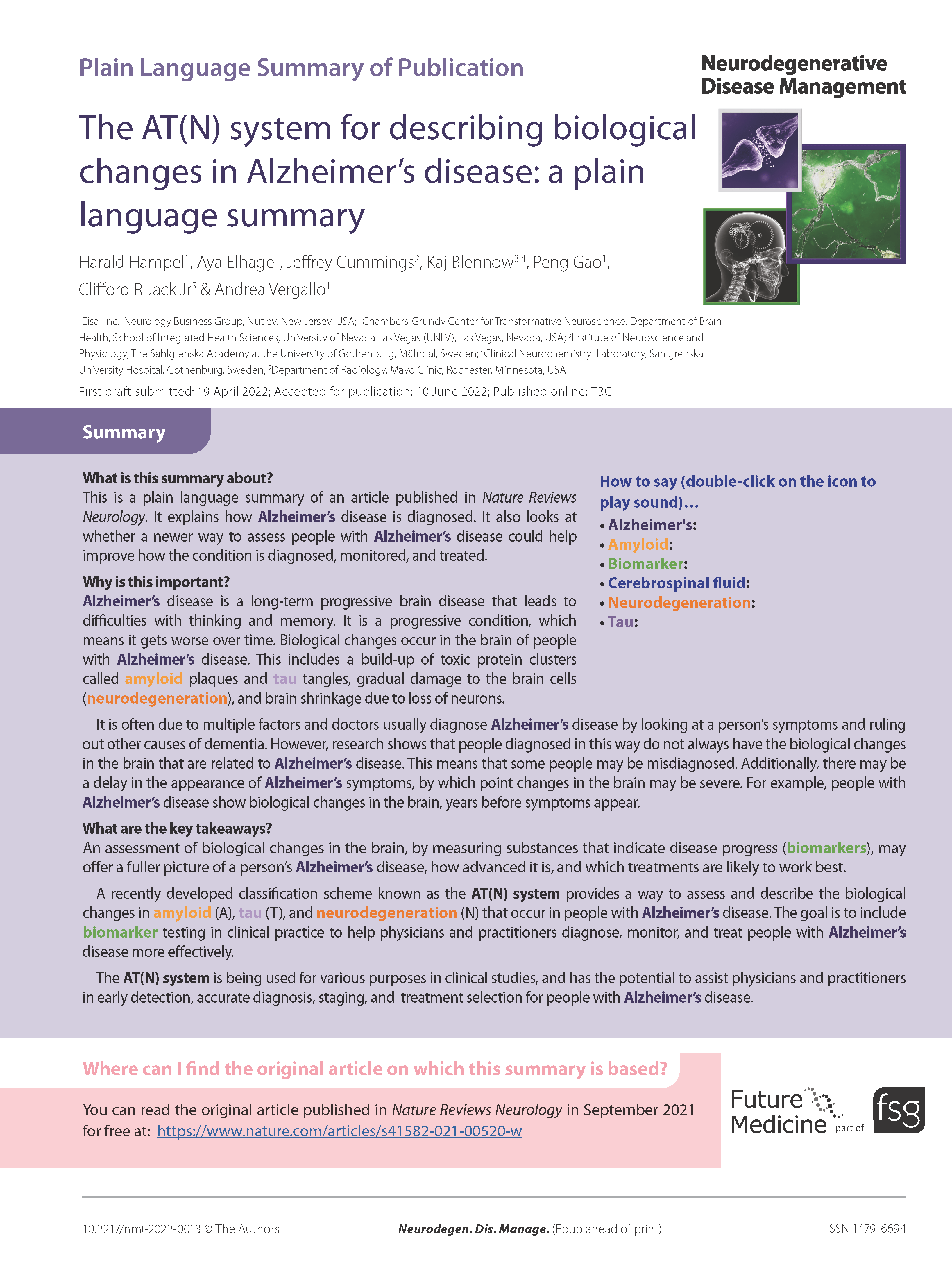 The AT(N) system for describing biological changes in Alzheimer’s disease: a plain language summary