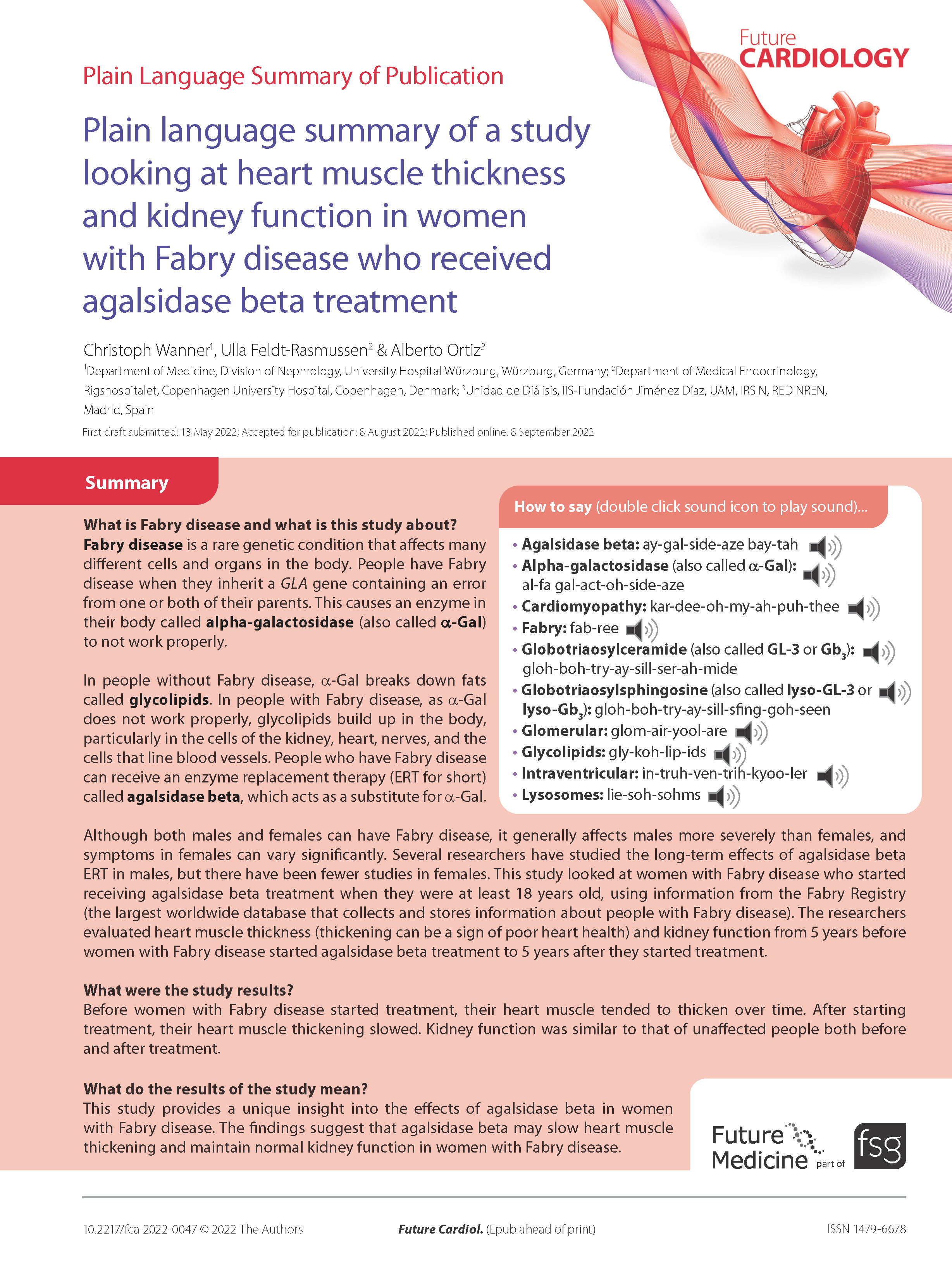 Plain language summary of a study looking at heart muscle thickness and kidney function in women with Fabry disease who received agalsidase beta treatment