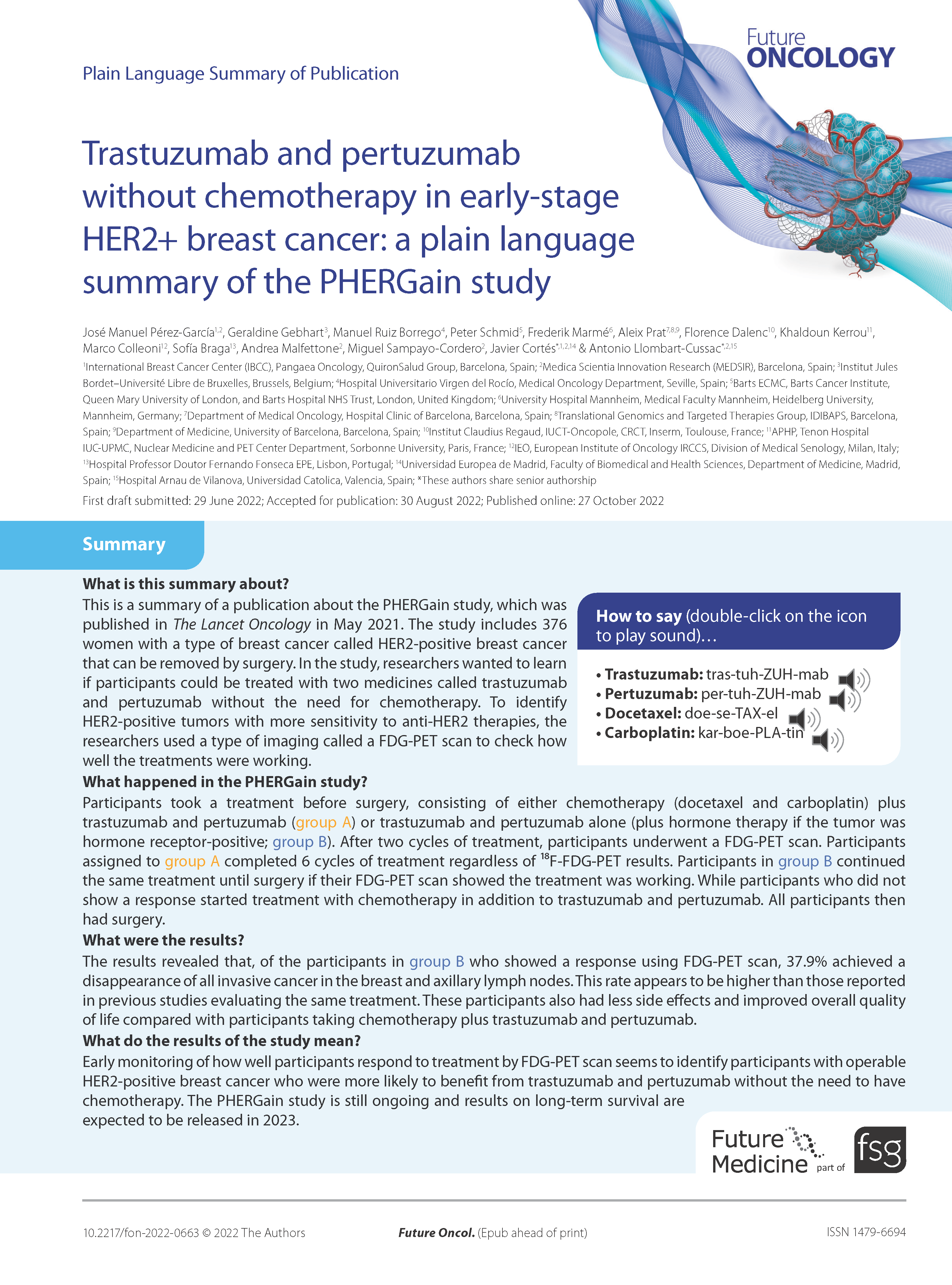 Trastuzumab and pertuzumab without chemotherapy in early-stage HER2+ breast cancer: a plain language summary of the PHERGain study