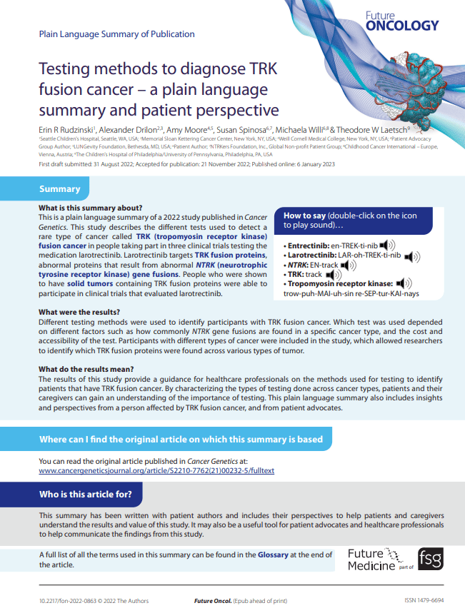 Testing methods to diagnose TRK fusion cancer – a plain language summary and patient perspective