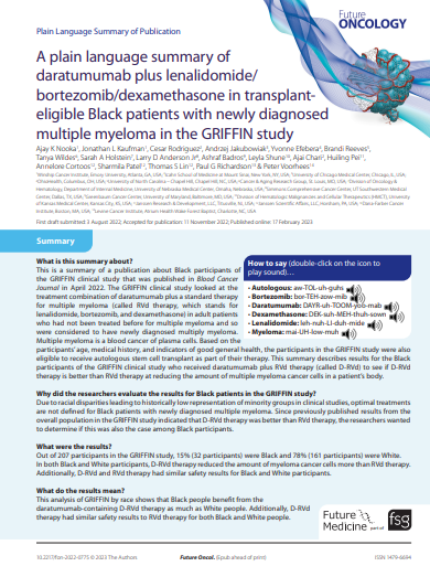A plain language summary of daratumumab plus lenalidomide / bortezomib / dexamethasone in transplant-eligible Black patients with newly diagnosed multiple myeloma in the GRIFFIN study