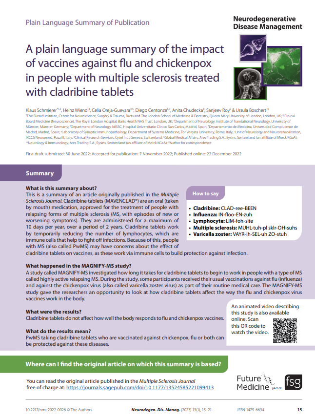 A plain language summary of the impact of vaccines against flu and chickenpox in people with multiple sclerosis treated with cladribine tablets