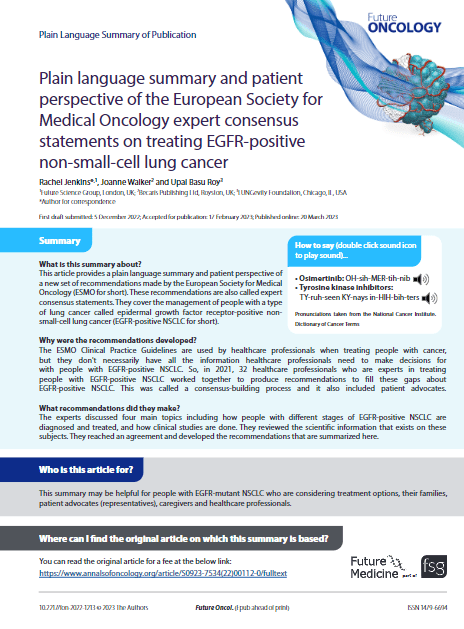 A Plain Language Summary and a patient perspective of the recommendations made by the European Society for Medical Oncology on treating EGFR-positive non-small-cell lung cancer