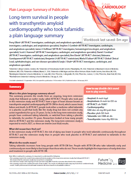 Plain Language Summary: long-term survival in people being treated with tafamidis for transthyretin amyloid cardiomyopathy