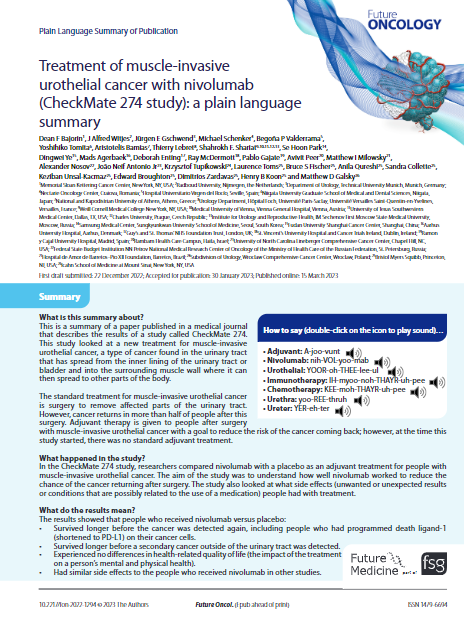 Plain Language Summary: the CheckMate 274 study, treatment of muscle-invasive urothelial cancer with nivolumab