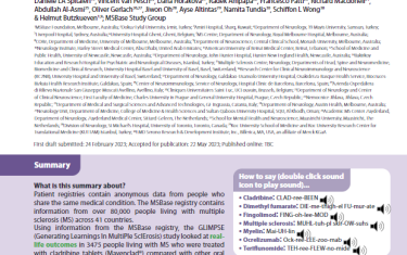 Patient registries contain anonymous data from people who share the same medical condition. The MSBase registry contains information from over 80,000 people living with multiple sclerosis (MS) across 41 countries.Using information from the MSBase registry, the GLIMPSE (Generating Learnings In MultiPle SclErosis) study looked atreal-life outcomes in 3475 people living with MS who were treated with cladribine tablets (Mavenclad®) compared with other oral treatments.