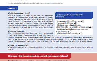 This is a summary of three articles describing preventive treatment of migraine in participants with a diagnosis of both chronic migraine and medication-overuse headache in a study called PROMISE-2 (PRevention Of Migraine via Intravenous ALD403 Safety and Efficacy–2). People living with chronic migraine and medication-overuse headache have one of the most disabling, costly, and difficult-to-treat headache disorders