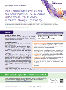 The  PLSP  summarizes  results  from  the  phase  2/3  KidCOVE  trial examining mRNA-1273 (Moderna’s COVID-19 vaccine) in children 6 through 11 years of age

