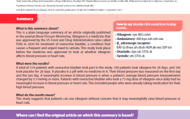 This is a plain language summary of an article originally published in the journal Blood Pressure Monitoring. Vibegron is a medicine that was approved by the US Food and Drug Administration (also called FDA) in 2020 for treatment of overactive bladder, a condition that causes a frequent and urgent need to urinate. This study took place before the medicine was approved to look at whether vibegron affects blood pressure or heart rate