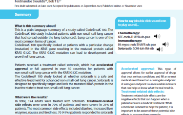 This is a plain language summary of a study called CodeBreaK 100. The CodeBreaK 100 study included patients with non-small-cell lung cancer that had spread outside the lung (advanced). Lung cancer is one of the most common forms of cancer.CodeBreaK 100 specifically looked at patients with a particular change (mutation) in the KRAS gene resulting in the mutated protein called KRAS G12C. The KRAS G12C mutation can lead to development and growth of lung cancer.