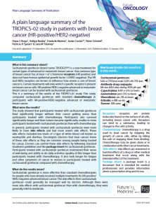 Sacituzumab govitecan (brand name: TRODELVY®) is a new treatment for certain types of advanced or metastatic breast cancer. One common type of breast cancer has at least 1 of 2 hormone receptors (HR positive) and does not have human epidermal growth factor 2 (HER2 negative). The HR and HER2 receptors are known to influence how severe a case of breast cancer is. Certain treatments will only work if a specific receptor is present on breast cancer cells. HR-positive/HER2-negative advanced or metastatic breast cancer can be treated with sacituzumab govitecan. This is a summary of the results of the TROPiCS-02 study. This study compared sacituzumab govitecan with standard chemotherapy in participants with HR-positive/HER2-negative advanced or metastatic breast cancer. 