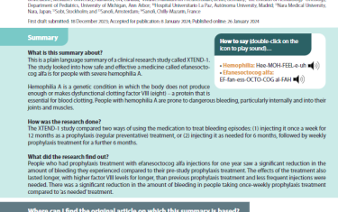This is a plain language summary of a clinical research study called XTEND-1. The study looked into how safe and effective a medicine called efanesocto-cog alfa is for people with severe hemophilia A