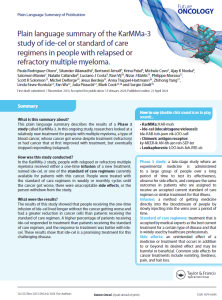 This plain language summary describes the results of a Phase 3 study called KarMMa-3. In this ongoing study, researchers looked at a relatively new treatment for people with multiple myeloma, a type of blood cancer, whose cancer got worse despite treatment (refractory) or had cancer that at first improved with treatment, but eventually stopped responding (relapsed)