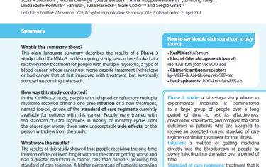 This plain language summary describes the results of a Phase 3 study called KarMMa-3. In this ongoing study, researchers looked at a relatively new treatment for people with multiple myeloma, a type of blood cancer, whose cancer got worse despite treatment (refractory) or had cancer that at first improved with treatment, but eventually stopped responding (relapsed)