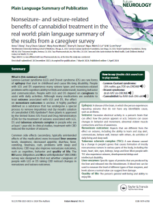 Lennox-Gastaut  syndrome  (LGS)  and  Dravet  syndrome  (DS)  are  rare  forms  of epilepsy  that  start  in  childhood  and  cause  life-long  disability.  People  with  LGS  and  DS  experience  many  seizure  types  and  nonseizure-related  problems with cognition (ability to think and understand), learning, behavior and  communication.  People  with  LGS  and  DS  depend  on  caregivers  to  assist  with  daily  activities.  Although  many  medications  are  available  to  treat seizures  associated  with  LGS  and  DS,  the  effect  on nonseizure  outcomes  is  unclear.  A  highly  purified  (defined  as  a  substance  that  has  undergone  a  special  process  to  remove  impurities)  oral  (by  mouth)  solution  of cannabidiol (CBD; Epidiolex®) from plants is approved by the United States (US) Food and Drug Administration (FDA)  for  the  treatment  of  seizures  associated  with  LGS,  DS  and  tuberous  sclerosis  complex  in  people  who  are  at least 1 year old. In clinical studies, treatment with CBD reduced the number of seizures